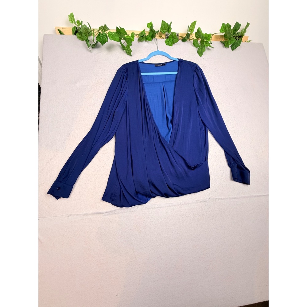 ANA A New Approach Royal Blue Surplice Faux Wrap Long Sleeve Blouse XL